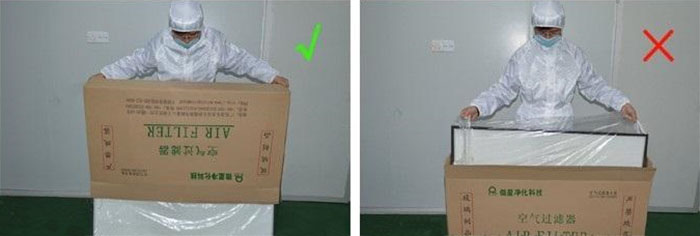 把高效過(guò)濾器慢慢倒出來(lái)，把紙箱放一邊查看高效過(guò)濾器是否損壞